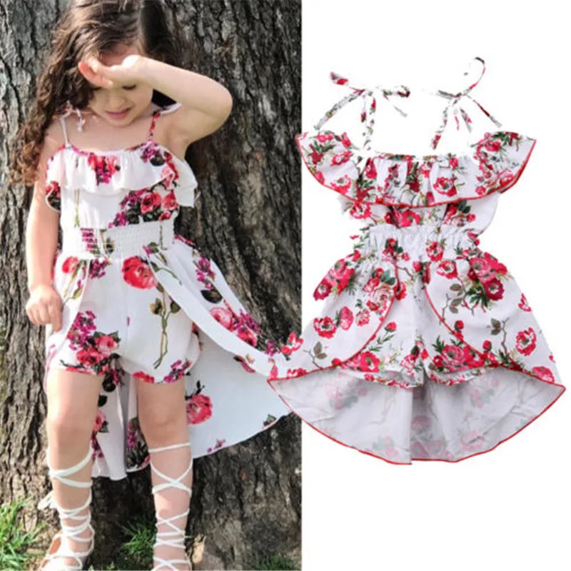 0-5T Girls Dresses New Summer Fashion Toddler Baby Kids Floral Print Sleeveless Clothes Party Bib Strap Tutu Dress Girl kid