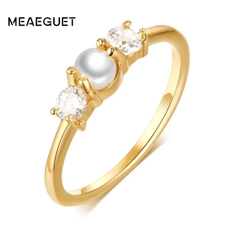 

Cubic Zirconia Stone Ring For Women With Big White Pearl Wedding Brands Charm Statement Engagement Rings For Femal Lady Gifts