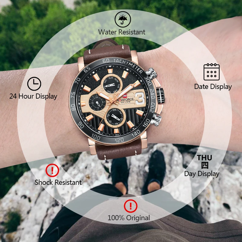 

Original NAVIFORCE Men Watch Top Brand Luxury Waterproof 24 Hour Quartz Date Wrist Watch Leather Strap Sports Watches Male Clock