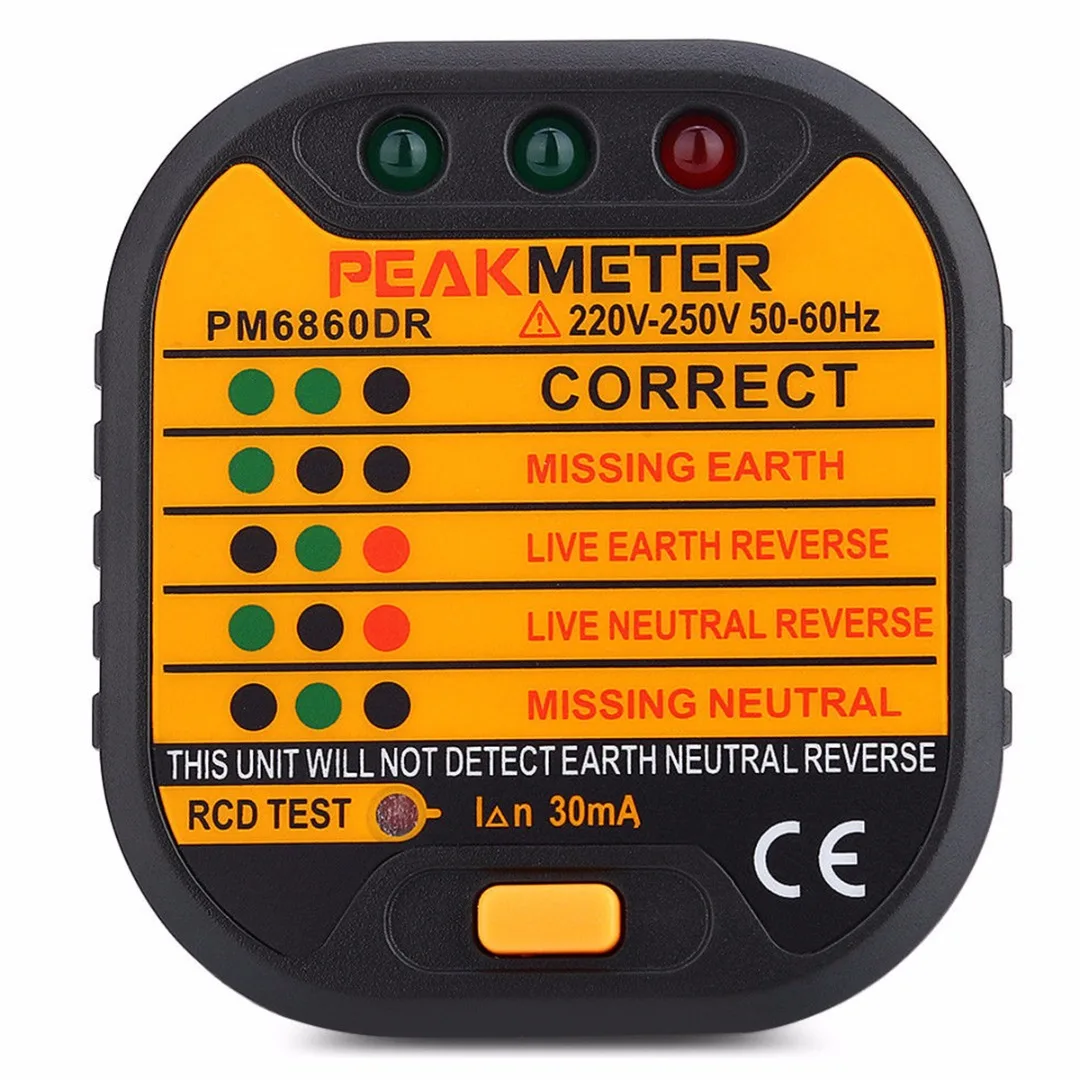 

1pc PM6860DR Europe Plug Socket Tester 220V-250V Automatic Electric 66x62x63mm For Home Appliance Testing Tool