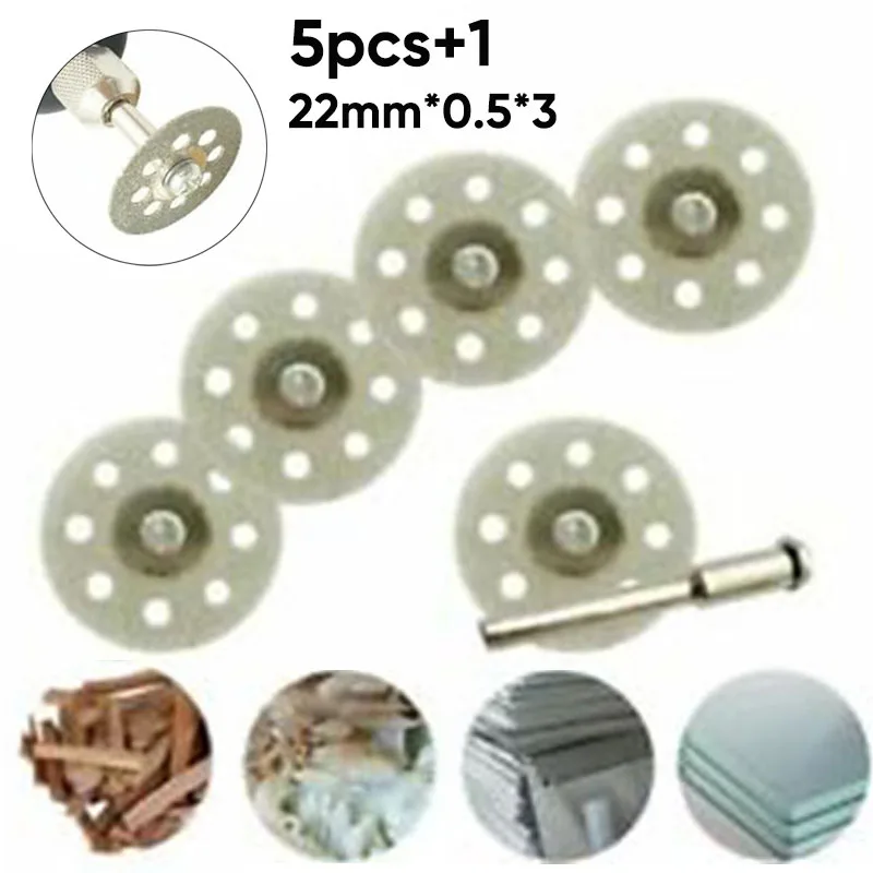 

New Hight Quality 5pcs 22mm Cutting Discs+Mandrel Wood Metal Engraving Grinding For Rotary Tool