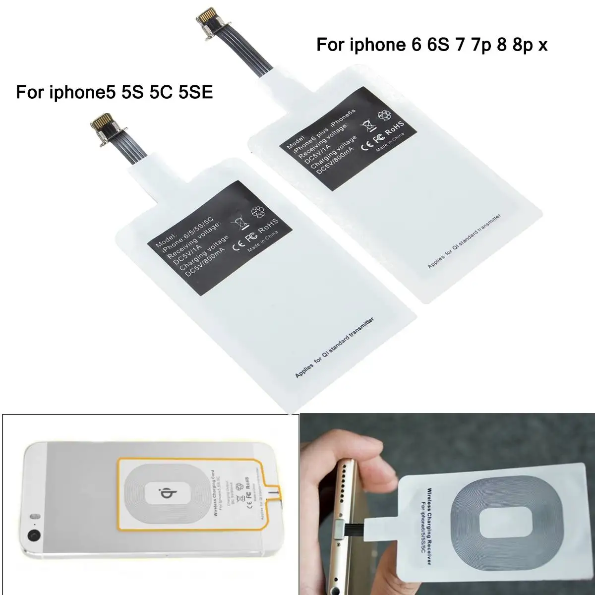 

Wireless Qi Chargers Power Receiver Charging Adapter For iPhone 5 5S 5C 5SE 6 6S 7 7p 8 8p x
