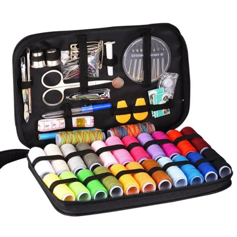 

98pcs DIY Sewing Box Multi-function Threads Sewing Box Kit for Hand Quilting Stitching Thread Threader Tape Scissor Storage Bag