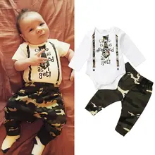 Одежда с камуфляжным принтом для новорожденных мальчиков 2 предмета, комбинезон с длинными рукавами, топы и штаны комплект домашней одежды из 2 предметов, одежда для детей