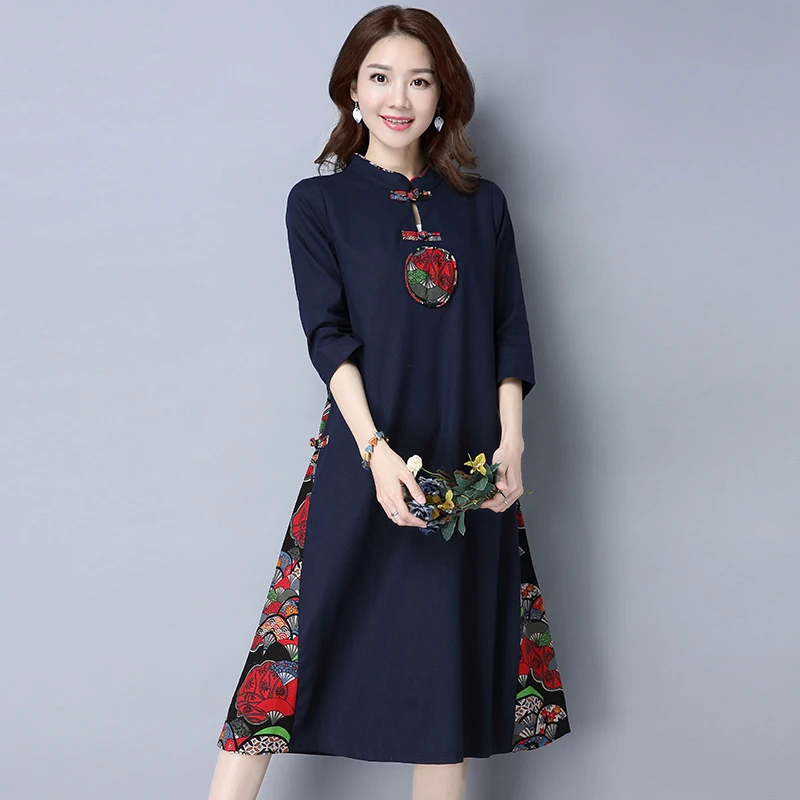 

Vintage Floral Print Dress Women 2019 New Fashion Stand Collar Long Sleeve Spring Party Dresses Casual Vestidos Mujer Plus Size
