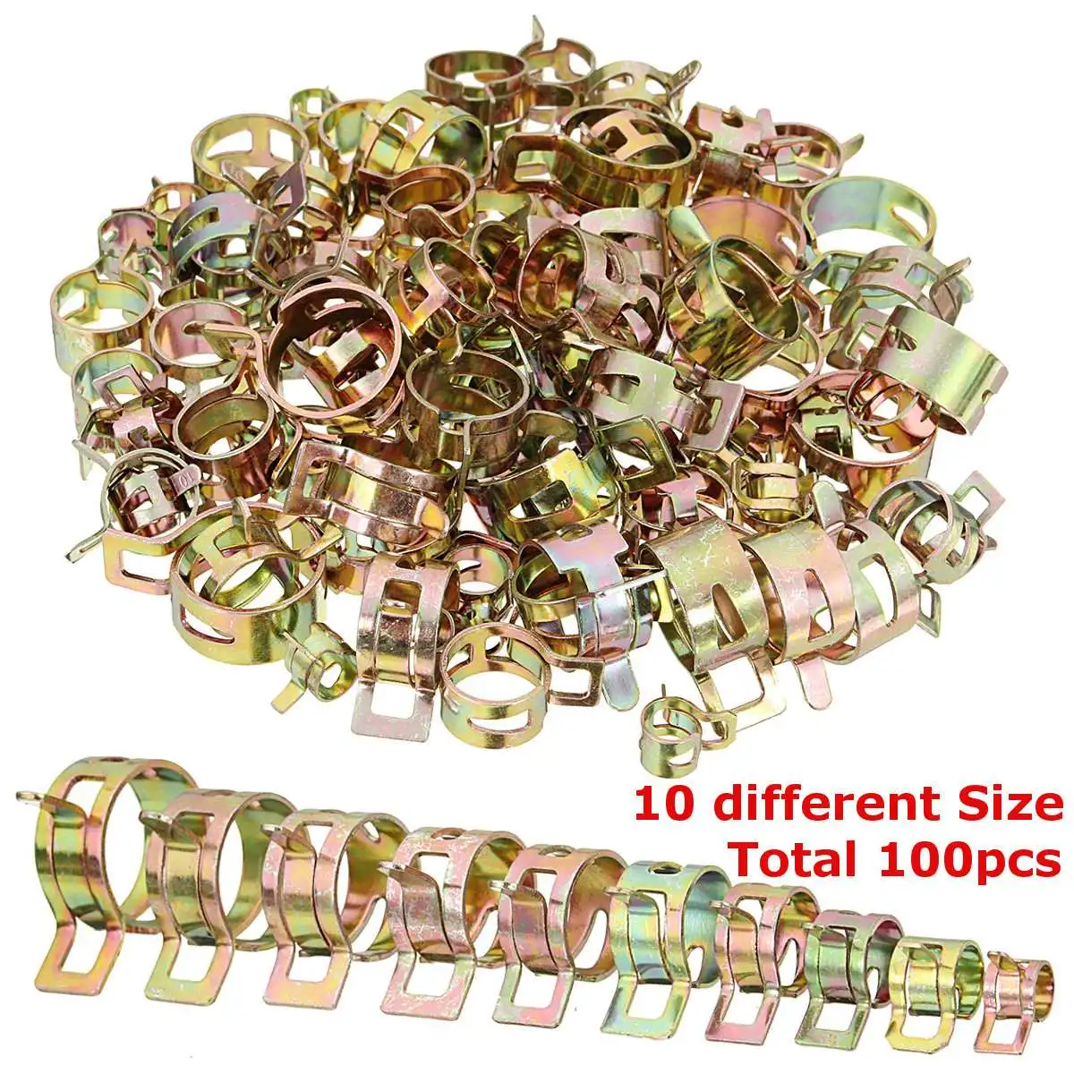 

100Pcs 10 Sizes Autos Spring Steel Clip Fuel Oil Water Hose Clips Vacuum Silicone Pipe Tube Clamp Metal Fastener for Band Clamp