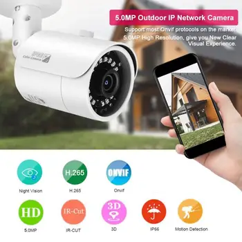 

5.0 MP H.265+ Outdoor IP Network Camera Onvif Surveillance Waterproof IR Night Vision Camera High Quality