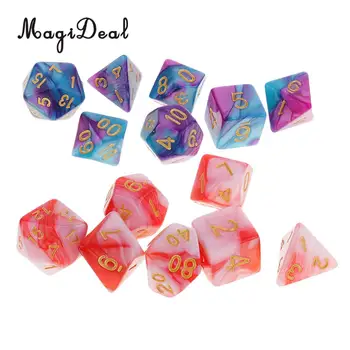 

MagiDeal 14Pcs/Lot Acrylic Polyhedral Dices for D&D DND MTG RPG Friends Party Pub Bar ClubTable Board Gaming Card Games Toys