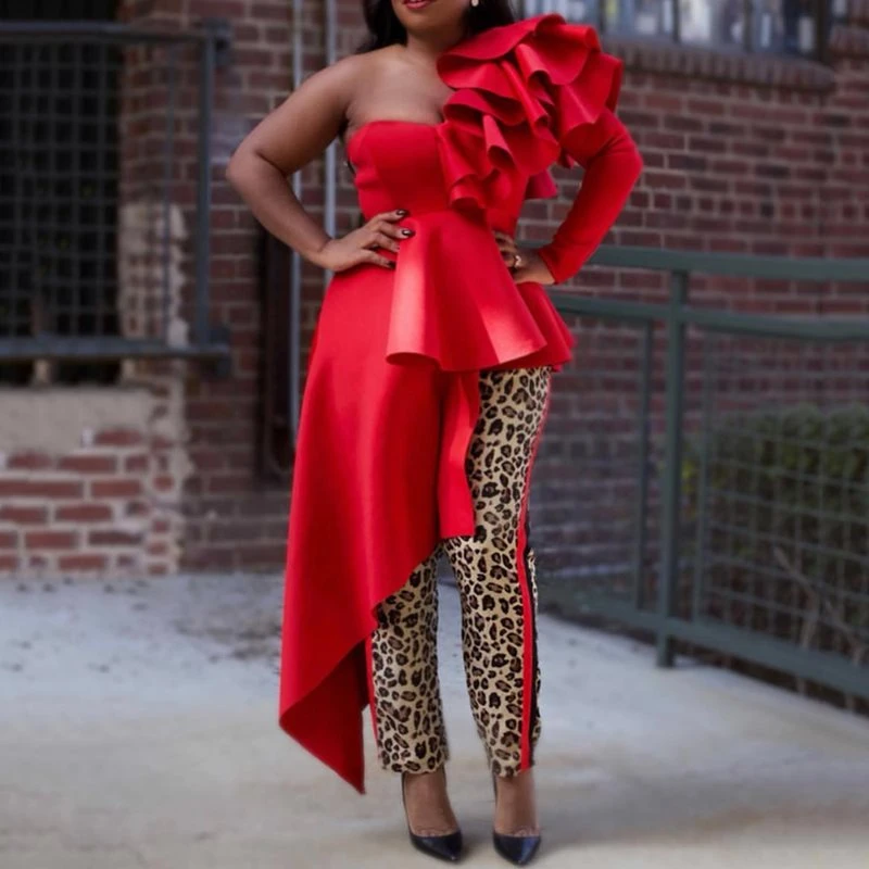 Blusa sexi con volantes de manga larga para Mujer Tops de fiesta asimétrica diseñador rojo elegante camisa elástica ajustada blusas africanas para mujer|Blusas camisas| - AliExpress