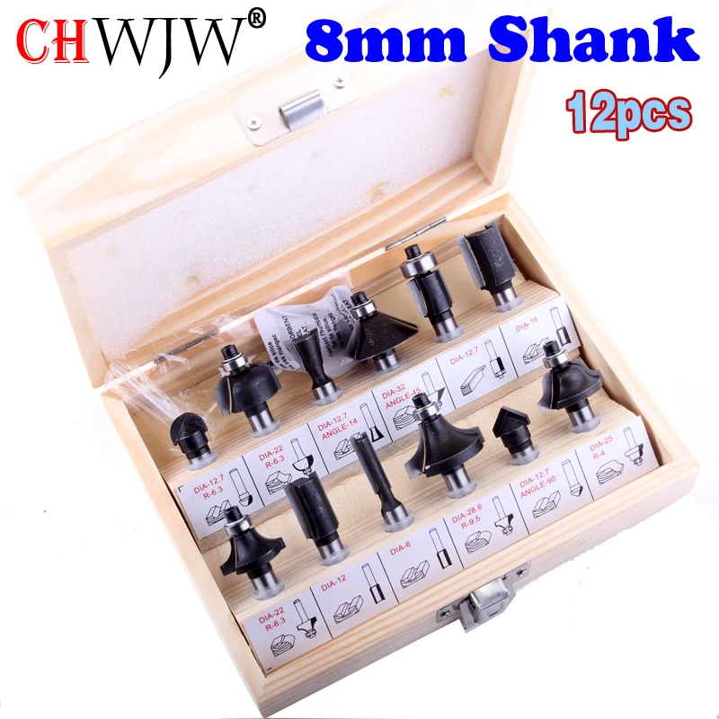 12PCS Pro Milling Cutter Set 8mm Shank Router Bit Woodworking Tool Kits Carbide