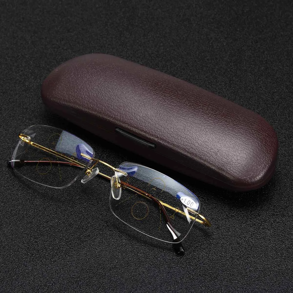 

Progressive Multifocal Glasses Transition Reading Glasses Half Metal Rim Men Eyewear Hyperopia Presbyopia Reade with Box