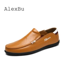 AlexBu 2019 New Men’s Genuine Leather Shoes Man Casual Loafers Shoes Slip On Spring Autumn Fashion Luxury Brand Man Shoes
