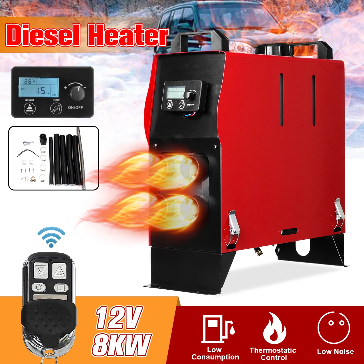 

8KW 12V Integration Single Holes Air Diesels air parking heater LCD Screen Switch Car Heater With Remote Control Saving Space