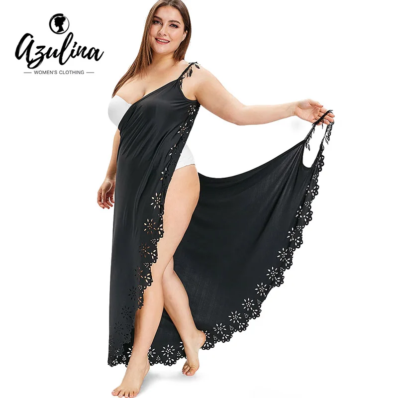 

Rosegal Plus Size Openwork Solid Dress Women Solid Color Hollow Out Dress For Women Summer Beachwear Bathing Suit Vestidos 2019