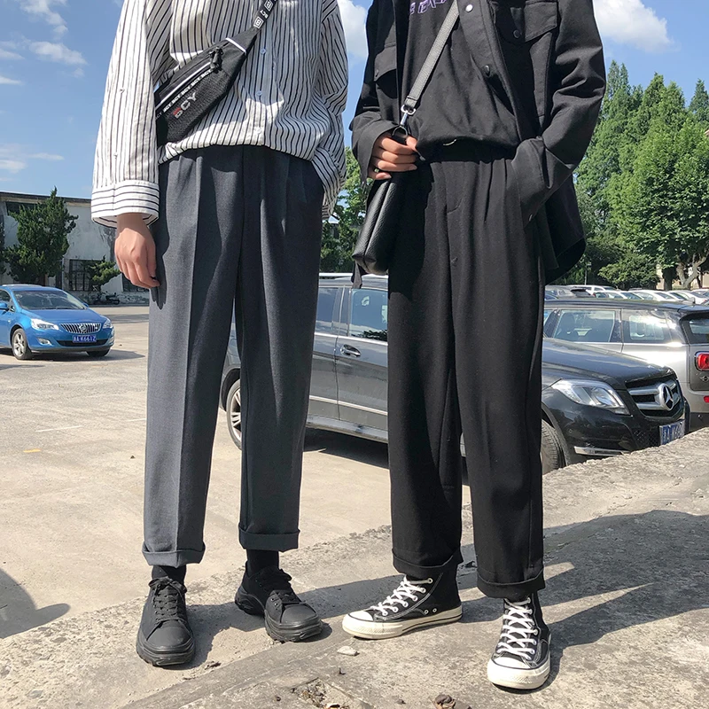 

2019 Spring Trend Japanese Version Of The School Wind Trousers Men's Loose Casual Solid Color Simple Sweatpants