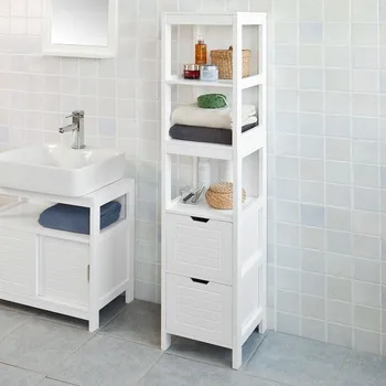 

SoBuy Tall Bathroom Storage Cabinet with 3 Shelves and 2 Drawers FRG126-W