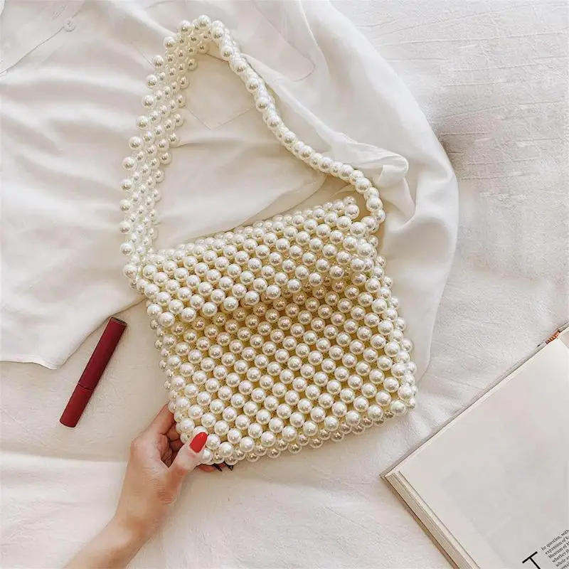 

Fashion Pearls Beads Tote Flap Handbags Chic Luxury Party Bag Women Small Top-handle Bags