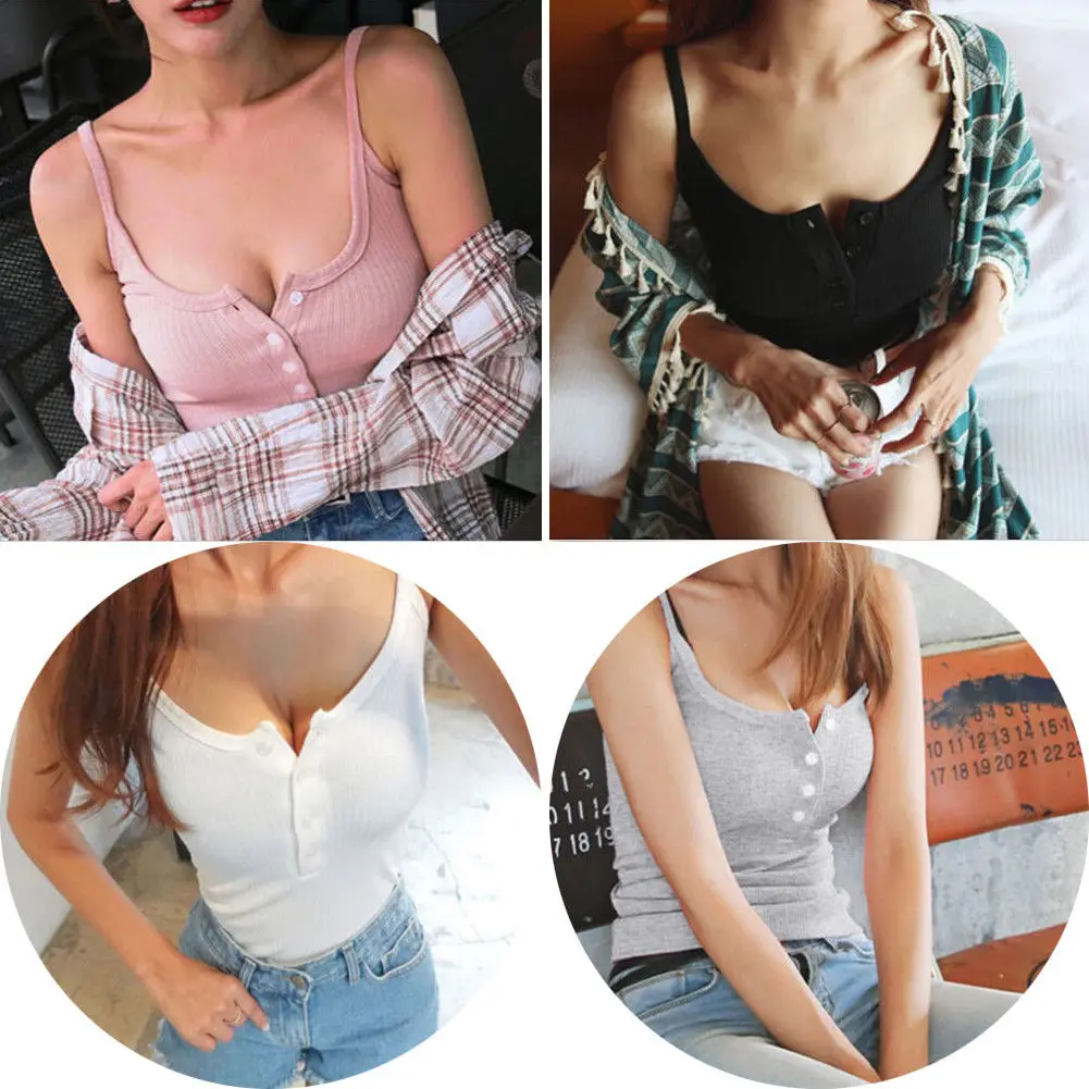 

2019 Summer Sexy Low-cut Basic T-shirts Tank Top Solid Cotton Self-cultivati Sleeveless Camisole Tops Women's Vest Camisole