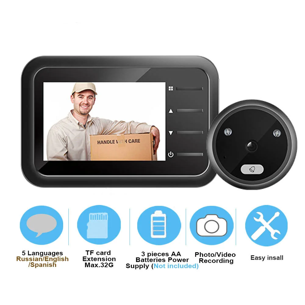 

Video-eye Peephole Doorbell Camera Auto Photo Video Record Electronic Ring Night View Digital Door Viewer Home Security