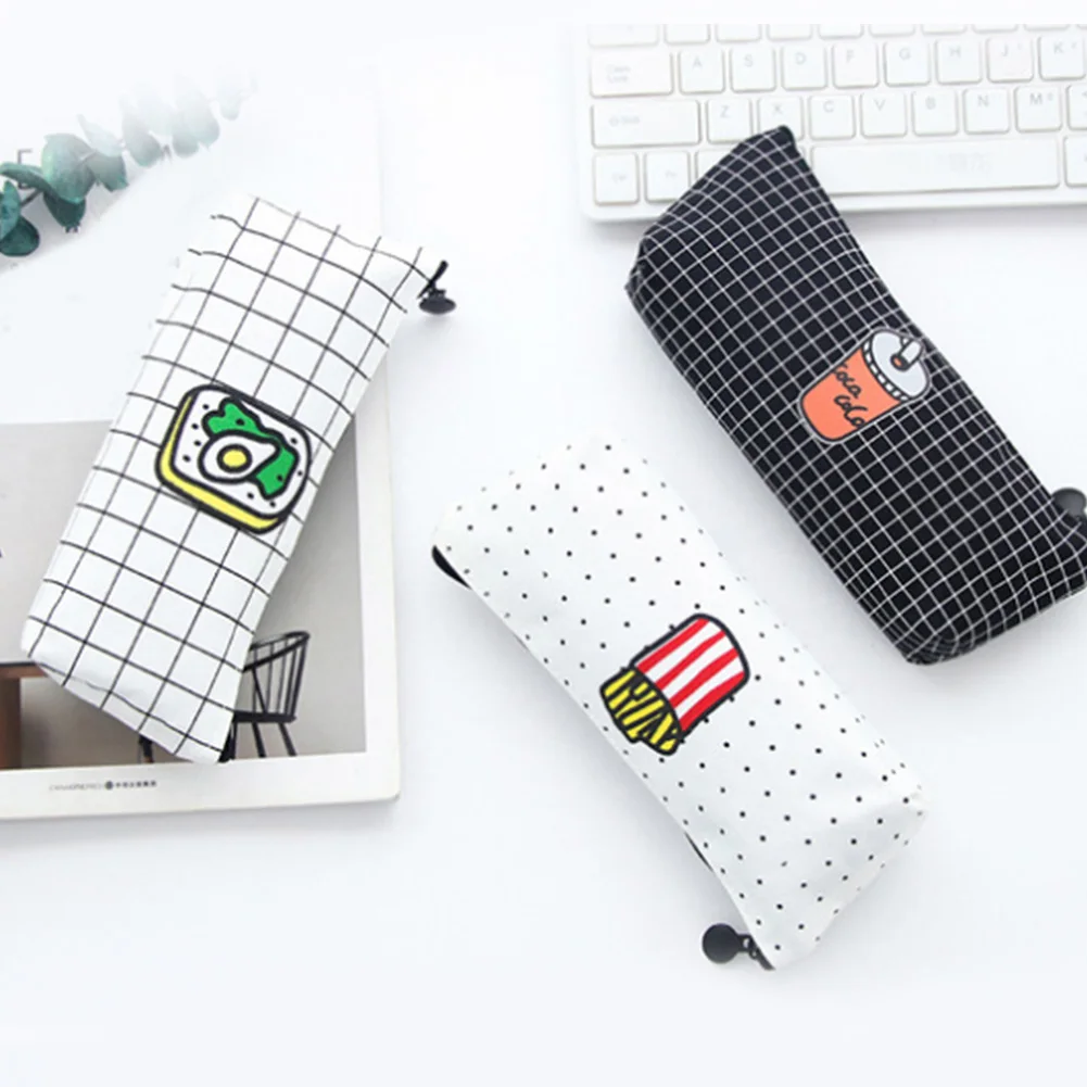 جميل الغذاء البيتزا فرايز حقيبة مكياج من القماش طالب مقلمة Kawaii مخطط تخزين الجمال حالة صغيرة سستة حقيبة مستحضرات التجميل