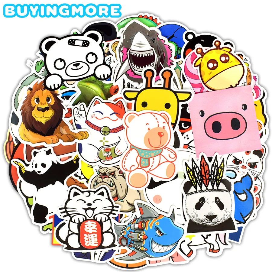 

50 PCS Cartoon Animal Stickers Toys for Children Anime Funny Cute Sticker for DIY Laptop Guitar Fridge Laptop Skateboard Bicycle