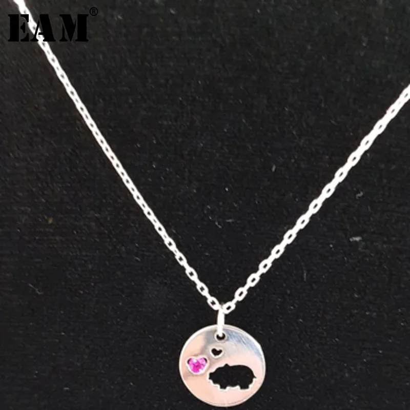 

WKOUD EAM Jewelry / 2018 New Fashion Temperament S925 Silver Pig Round Pendant Necklace Women's Accessories S#N63810