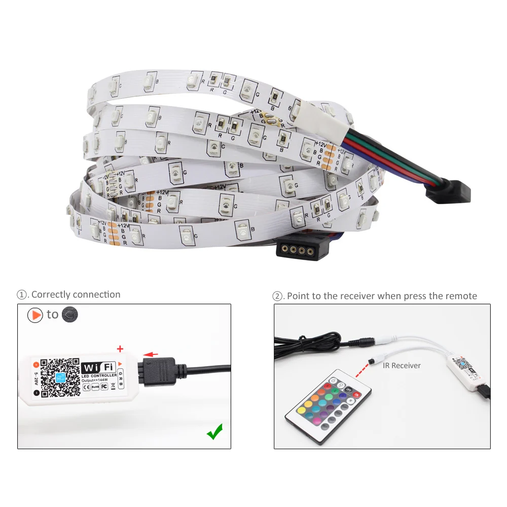Светодиодная лента RGB 12 В Wi Fi 5 м 10 водонепроницаемая умная гибкая светильник 2835 Tira