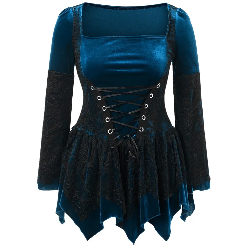 

Plus Size Halloween Lace Up Handkerchief Top