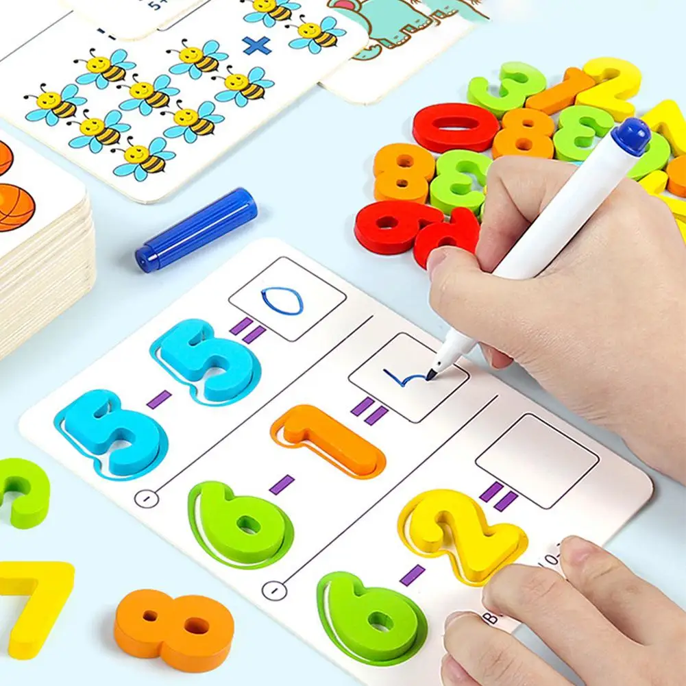 

LeadingStar Kids Baby Wooden Blocks Math Cards Game Early Learning English Educational Toys Counting for Children Gifts