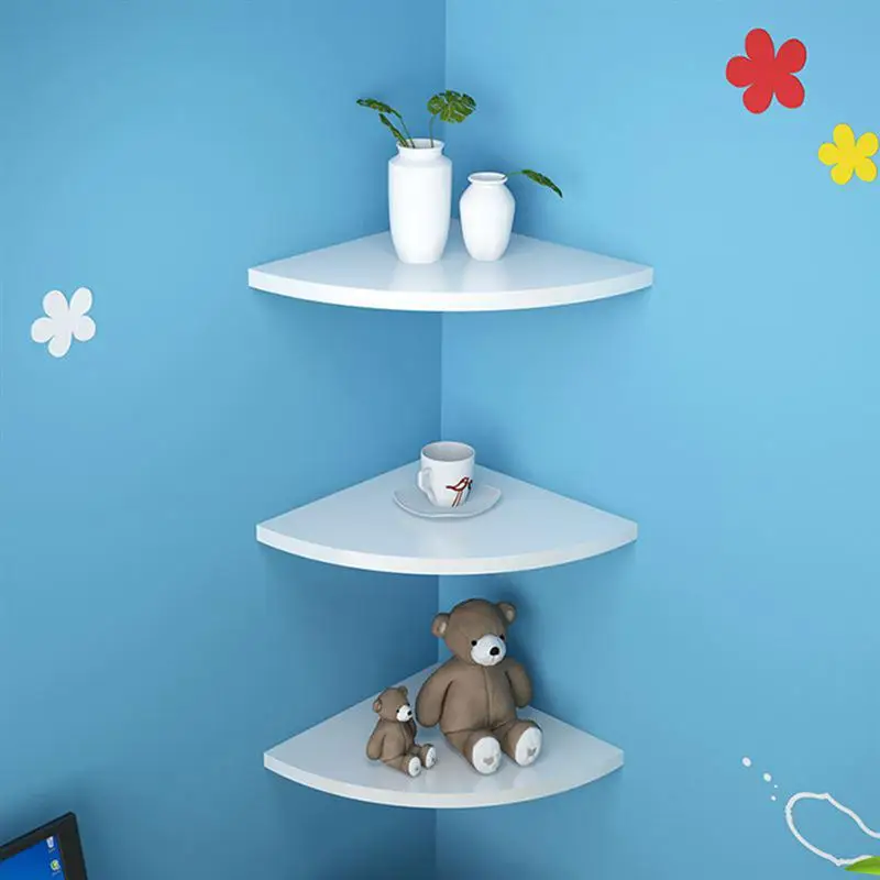 

1 pc Storage Rack Decorative Creative Wall-mounted Wooden Triangle Fan Shape Sundries Organizer Corner Shelf Bookshelf