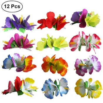 

12 Pcs Hawaiian Hair Clip Flower Multicolor Hibiscus Hair Accessories Hair Pin for Wedding Beach Party Holiday Summer