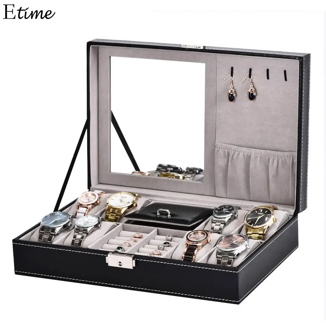 

FANALA Watch Box 3 In One 8 Grids+3 Mixed Grids PU Leather Watch Boxes Storage Organizer Box Luxury Jewelry Ring Display Watch