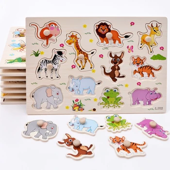

Baby Toys Wooden Puzzle Educational Toy Montessori Hand Grab Board Set Cartoon Creative Vehicle Animal Vegetable Puzzles