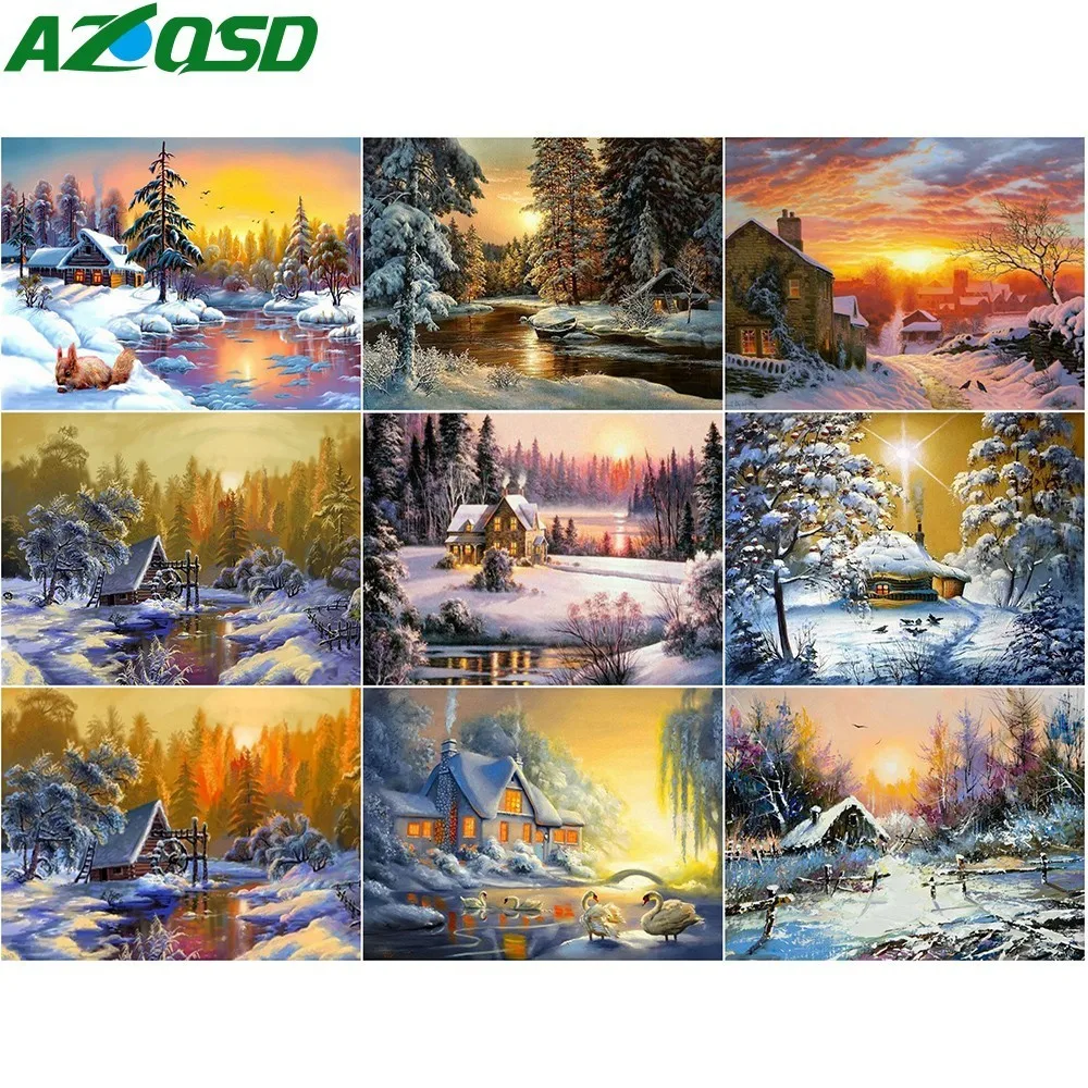 

AZQSD Diamond Painting Winter Picture Rhinestone Mosaic 5D Full Square Diamond Embroidery Landscape Cross Stitch Decor Home