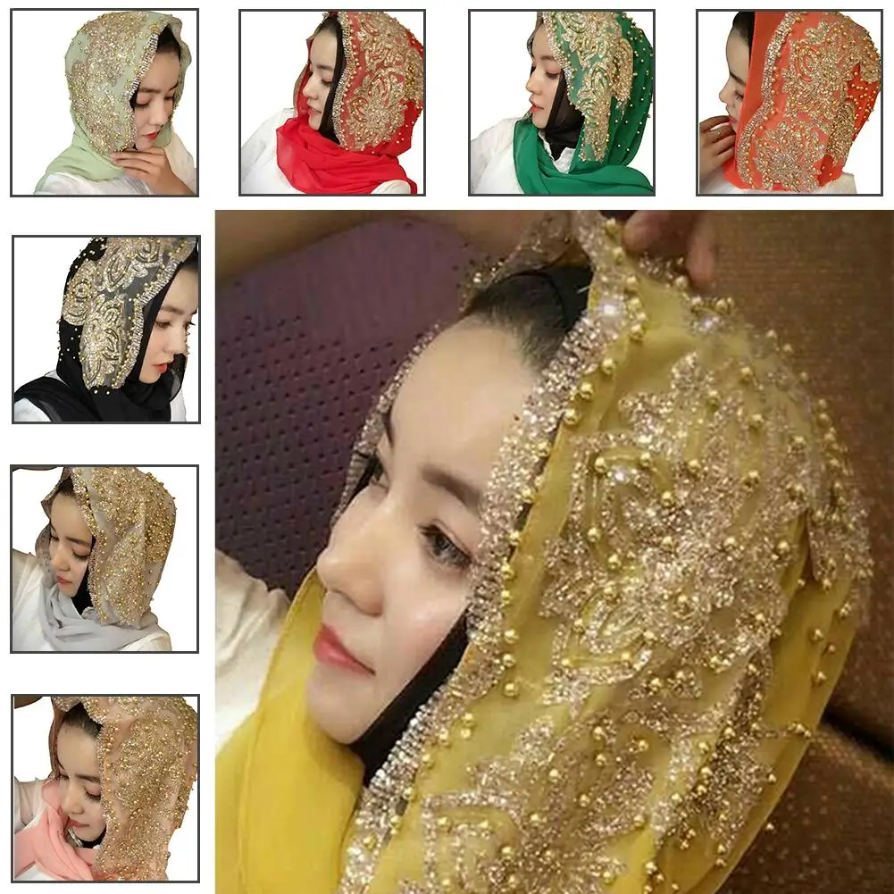 Muslim Headscarf Cover Chiffon Beaded Long Scarf For Women Beautiful 8 Color Hair Scarf 2019 New Fashion