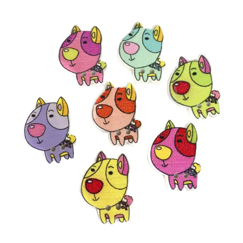

50 Pcs Cartoon Dog Colorful DIY Snaps Wooden Snaps Wooden Buttons for DIY Craft Scrapbook Kniting Sewing