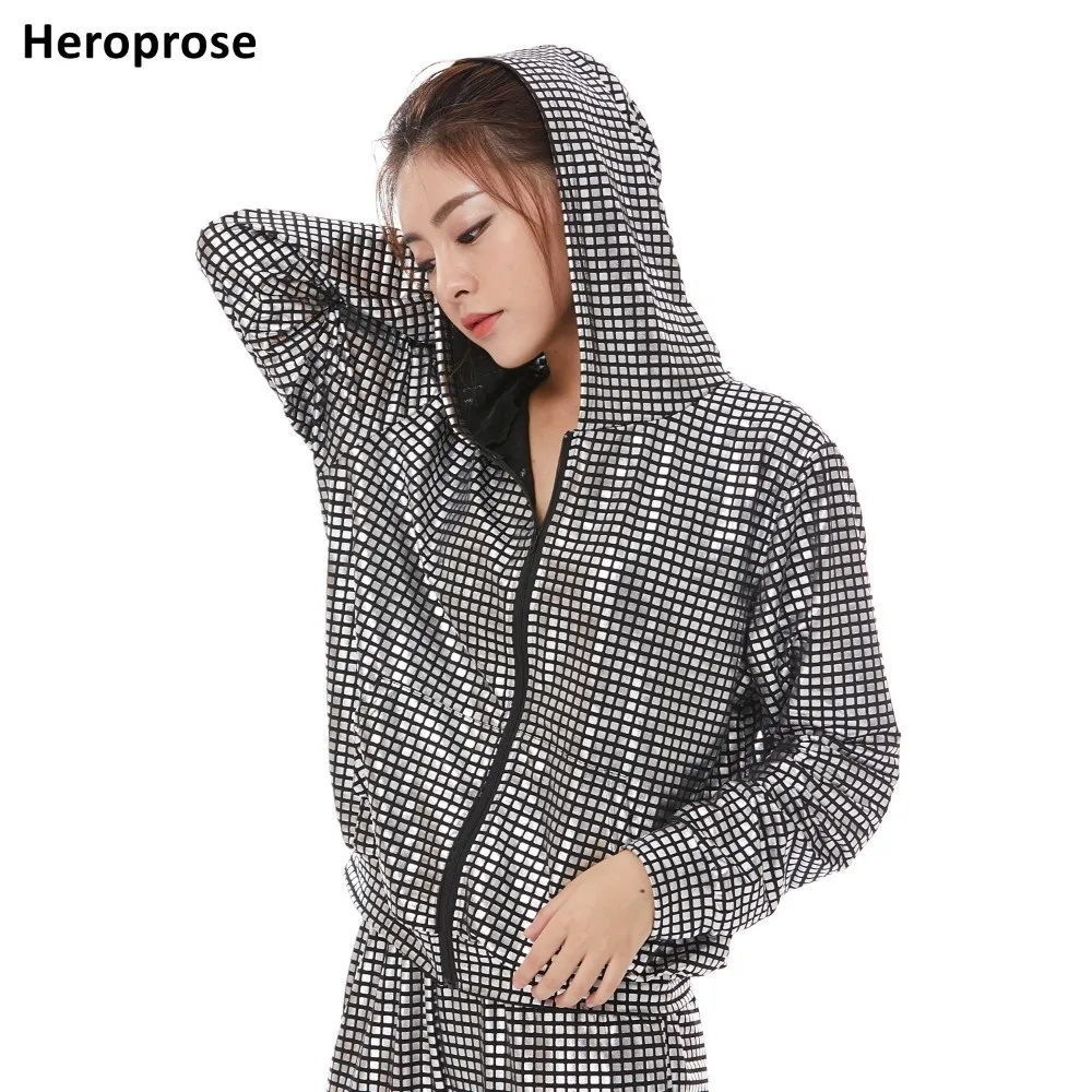 Finest  Spring Autumn Kid Audlt Bomber Pockets Jacket Silver Paillette Plaid Stage Performance Feminina Cas