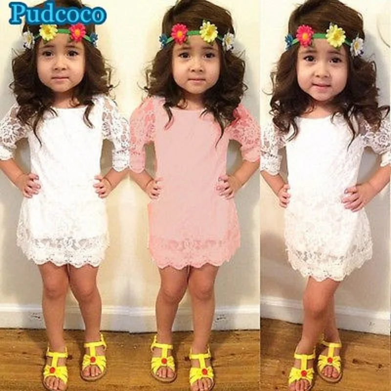 Pudcoco 2019 Brand New Baby Girls Kids Princess Long Sleeve Flower Party Tutu Lace Dress