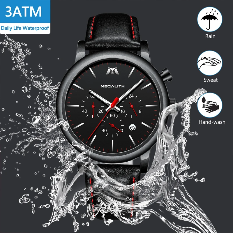 MEGALITH Fashion Mens Watches Waterproof Quartz Watches For Mens Black Leather Strap Wrist Watches Male Clock Relogio Masculino MEGALITH Fashion Mens Watches Waterproof Quartz Watches For Mens Black Leather Strap Wrist Watches Male Clock Relogio Masculino