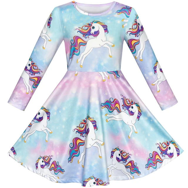 Unicorn Rainbow Long Sleeve Princess Dresses | Unilovers