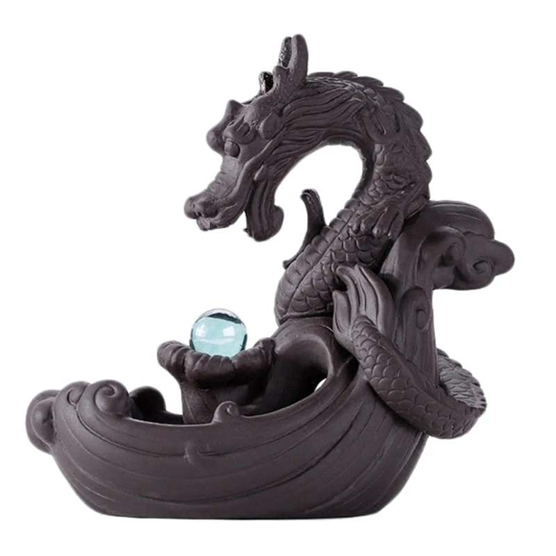

SNNY-Purple sand Backflow Incense Burner Creative Home Decor Dragon Incense Holder Censer With Crystal Ball + 10Pcs Incense Co