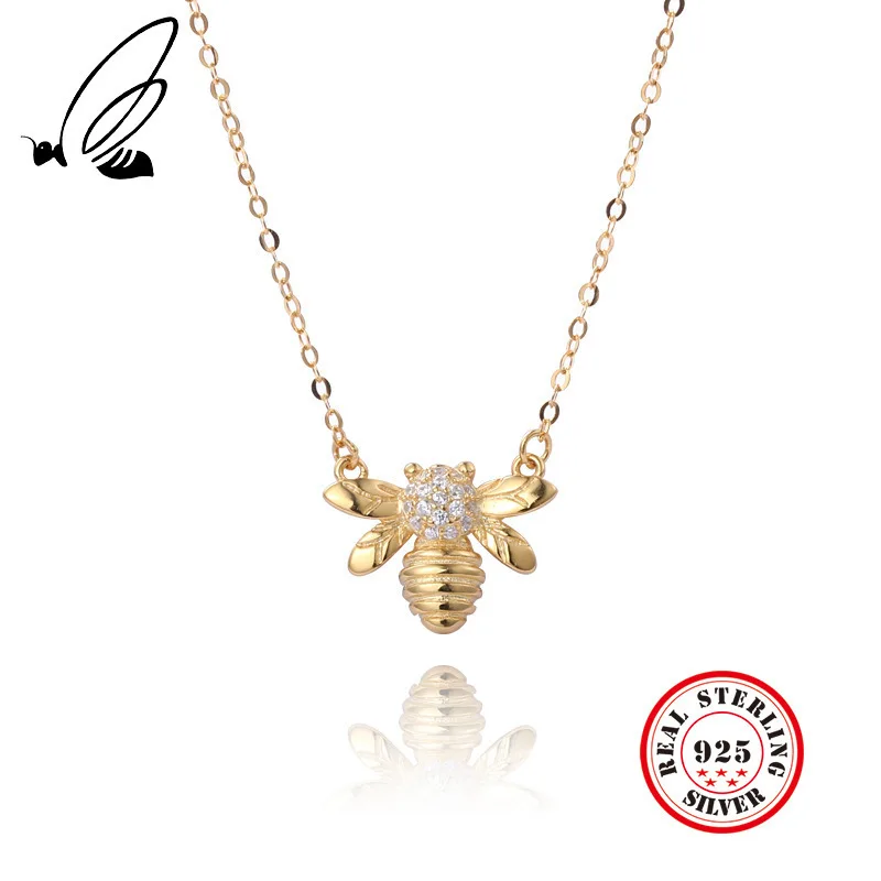 

Authentic 100% 925 Sterling Silver Honeybee Pendant Necklace Clean Zircon Charm S925 Original For Women Fine Jewelry