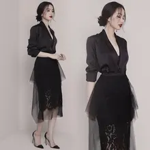 New arrival Clothing Sets Spring Women's elegant sexy Two Pieces Set Solid Long Sleeve Top+ Skirt Set