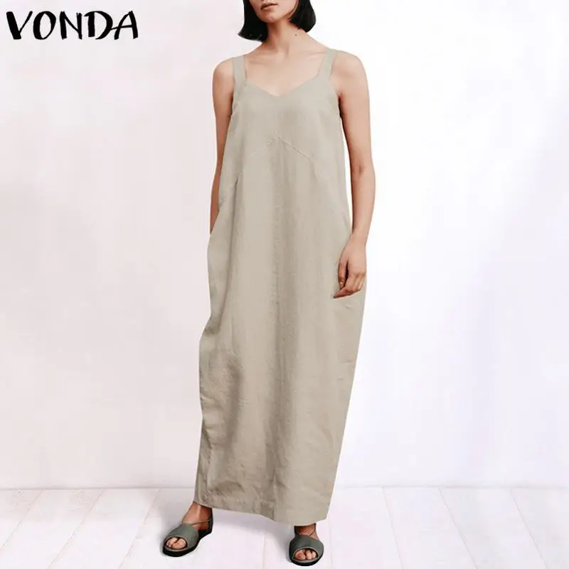 2019 VONDA فستان صيفي المرأة مثير V الرقبة طويلة ماكسي فساتين بلا أكمام حزام فستان الشمس عارضة زائد حجم حزب Vestidos الشاطئ رداء 2019 VONDA فستان صيفي المرأة مثير V الرقبة طويلة ماكسي فساتين بلا أكمام حزام فستان الشمس عارضة زائد حجم حزب Vestidos الشاطئ رداء