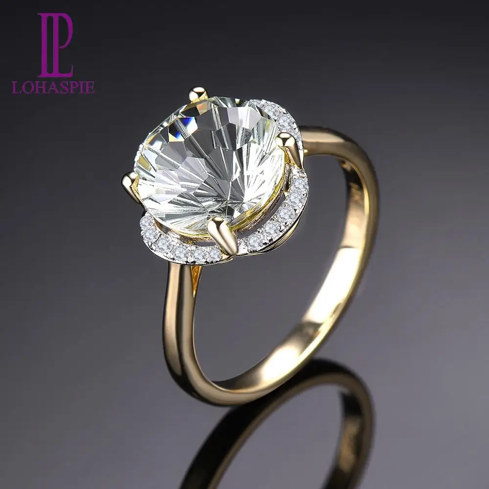 LP Solid 14KY Gold Diamond Ring Natural Green Amethyst 3.76CT Special Daisy cutting Fine Fashion Gemstone Jewelry For WomenGift