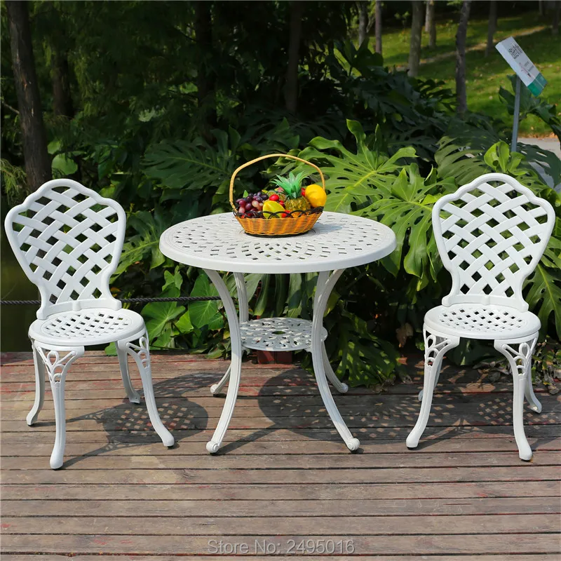 Set 3pcs литой алюминиевый Балконный стол и стул уличная мебель набор бистро с