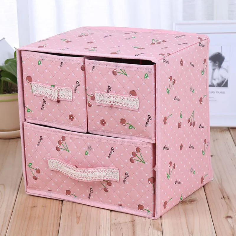 

3 Drawers Non-Woven Storage Boxes Holder Waterproof Thicken Bra Underwear Organizer Box Bin 3 Colors Foldable Container