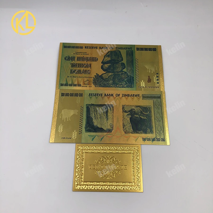 

40000pcs Hotsale Token Money Zimbabwe One Hundred Trillion Dollars Gold foil Banknote With 4000 certificates by DHL