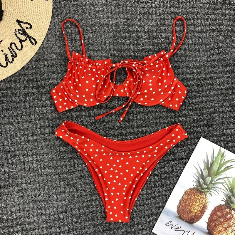 

MUXILOVE Underwire Brazilian Bikini 2019 Women Swimwear Red Polka Dots Swimsuit Female Two-pieces Bikini set Bather Bathing Suit