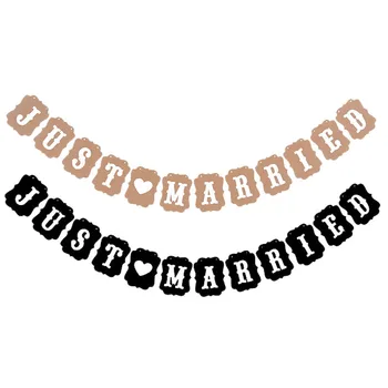 

JUST MARRIED Wedding Car Bunting Sign Decor Kraft Paper Garland Bridal Shower Table Banner Prop Photo Booth Event Party Supplies